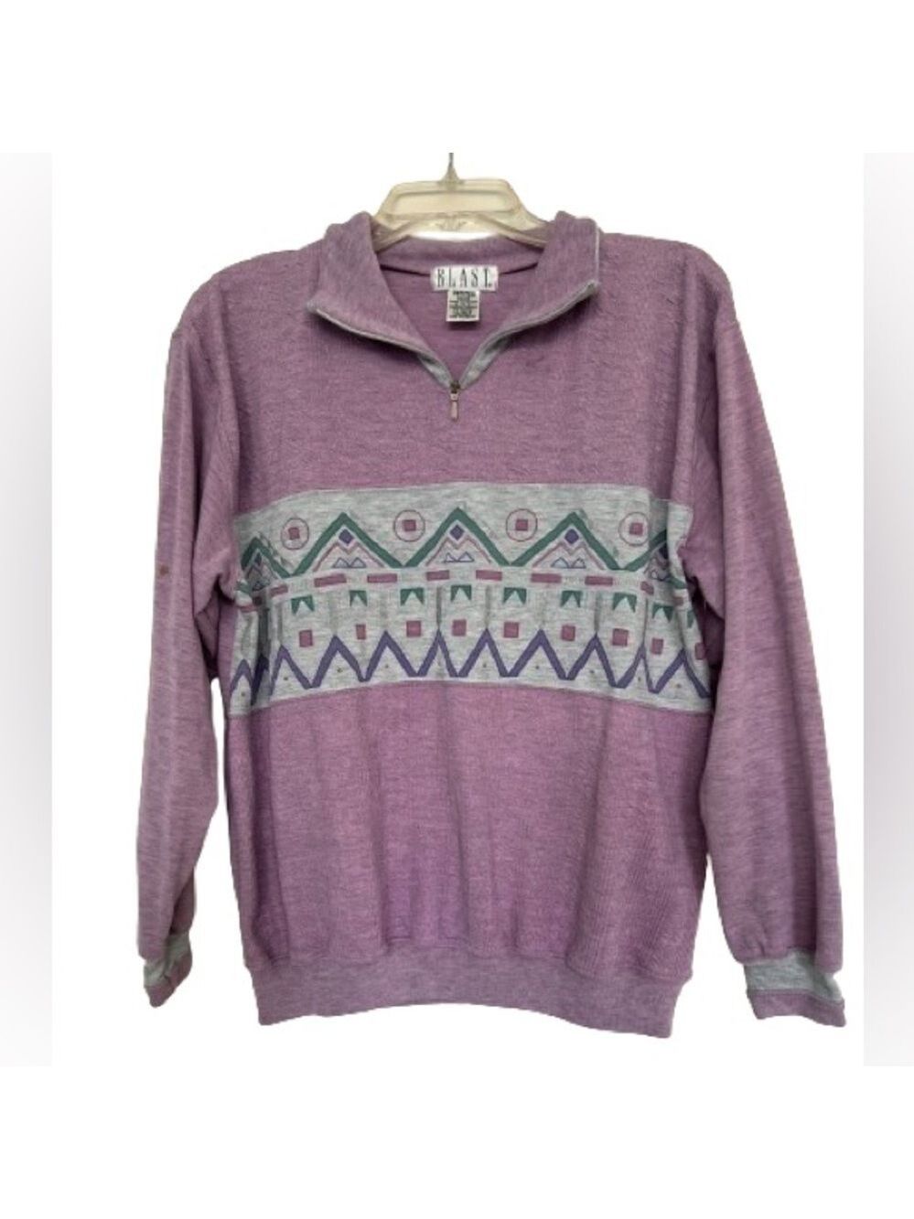 80’s Vintage Retro Geometric Print 1/4 Zip Knit Pullover by Blast Size M/P